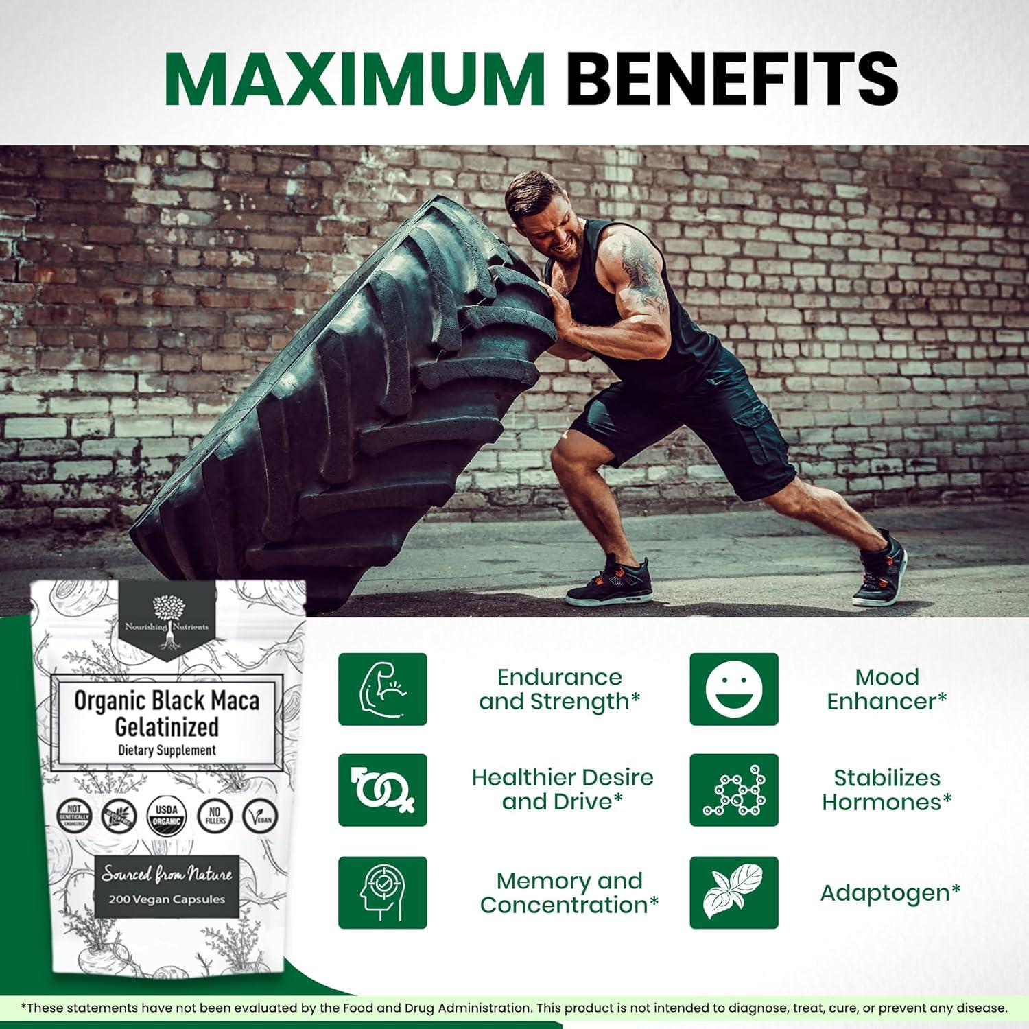 Maca Negra Gelatinizada Orgánica 1000mg - 200 Cápsulas Energía