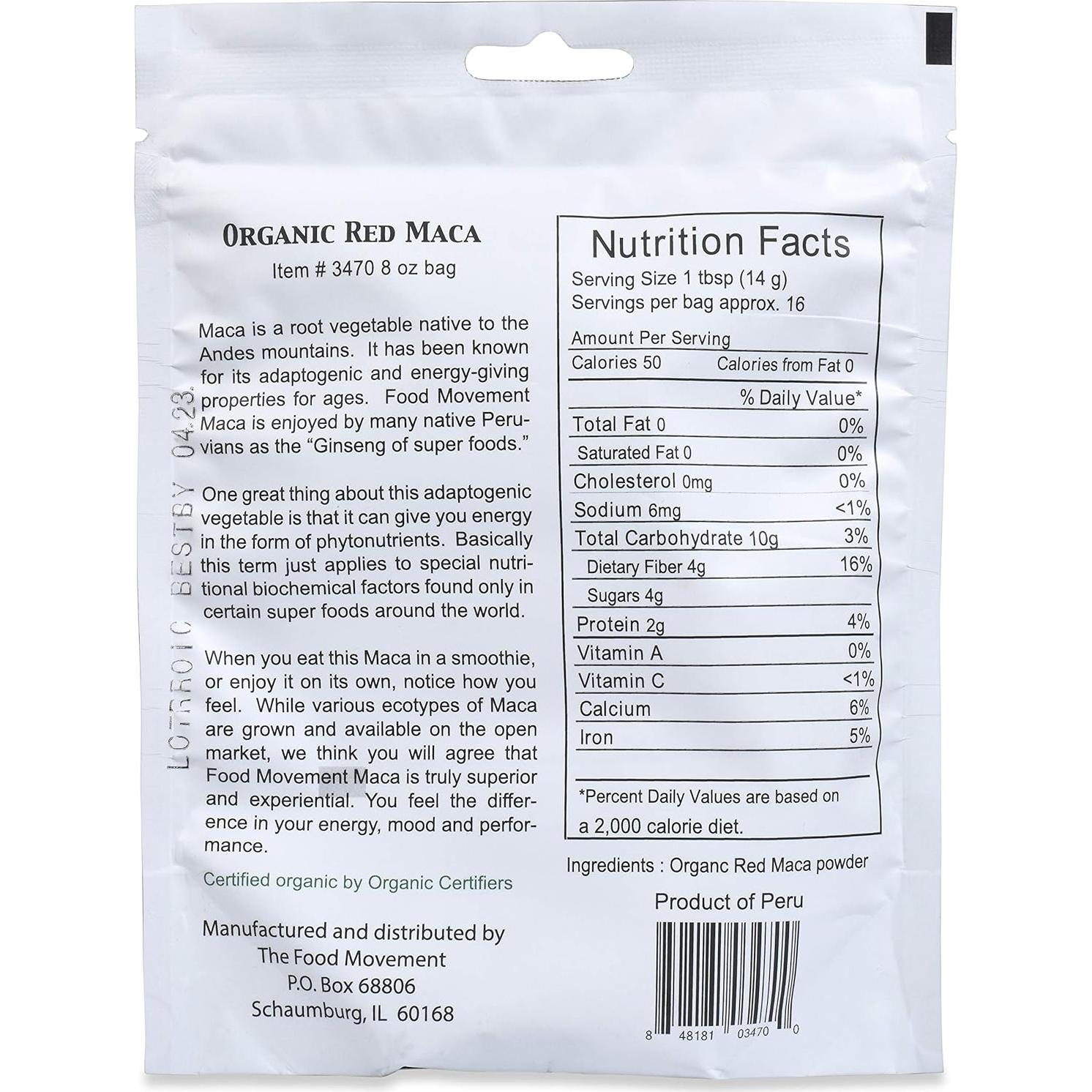 Maca Roja Orgánica Cruda 227 g The Food Movement Superalimento