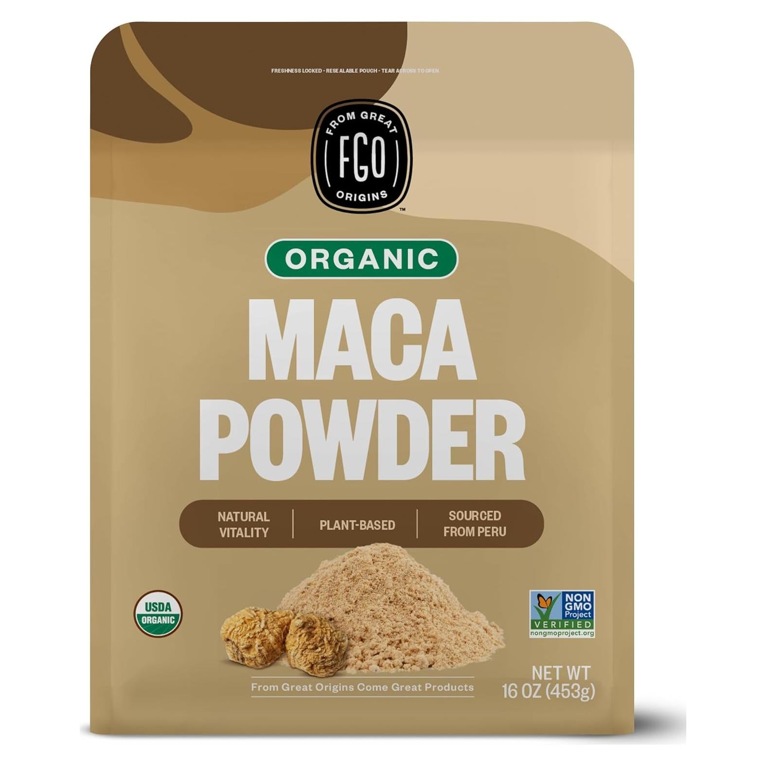 Polvo de Raíz de Maca Orgánica FGO 453g Sabor Nuez y Malta