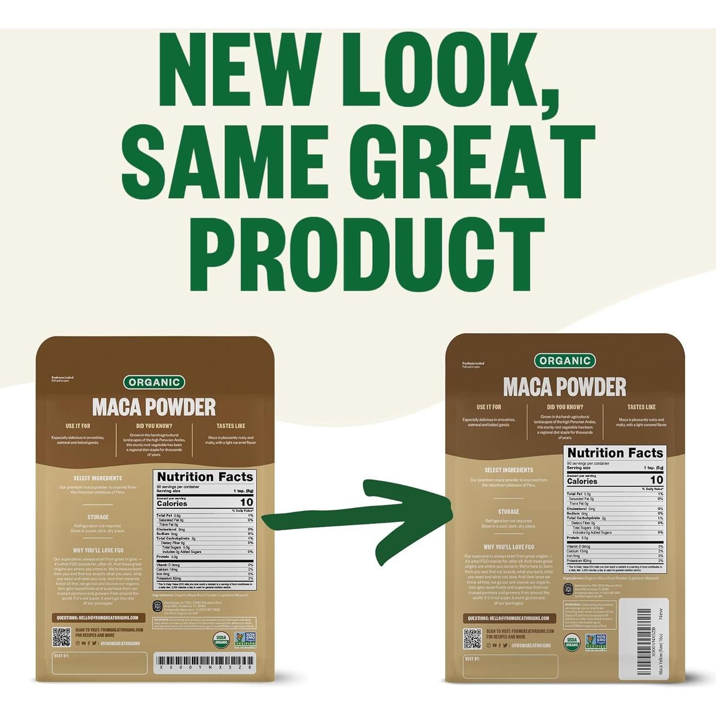 Polvo de Raíz de Maca Orgánica FGO 453g Sabor Nuez y Malta