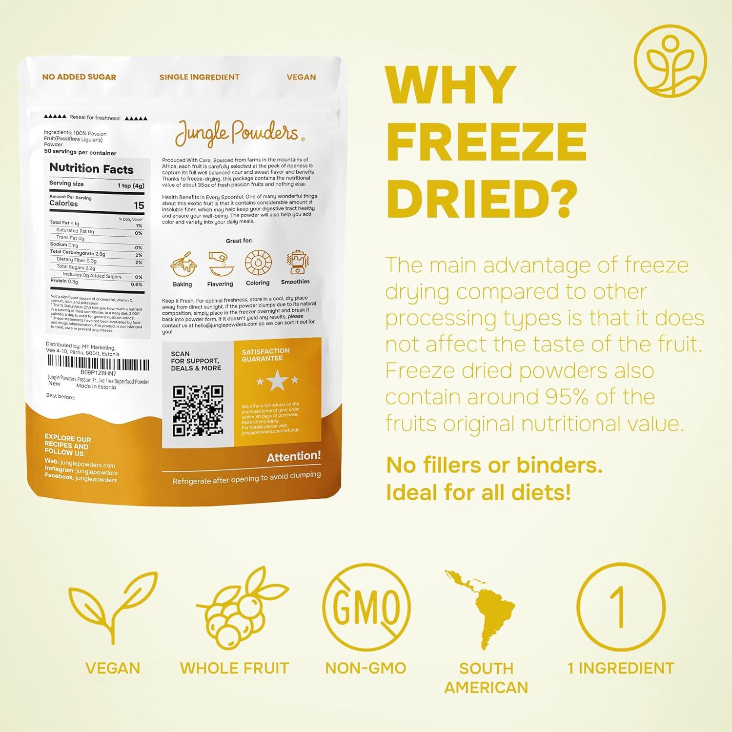 Polvo de Fruta de la Pasión Jungle Powders 198 Gr Liofilizado