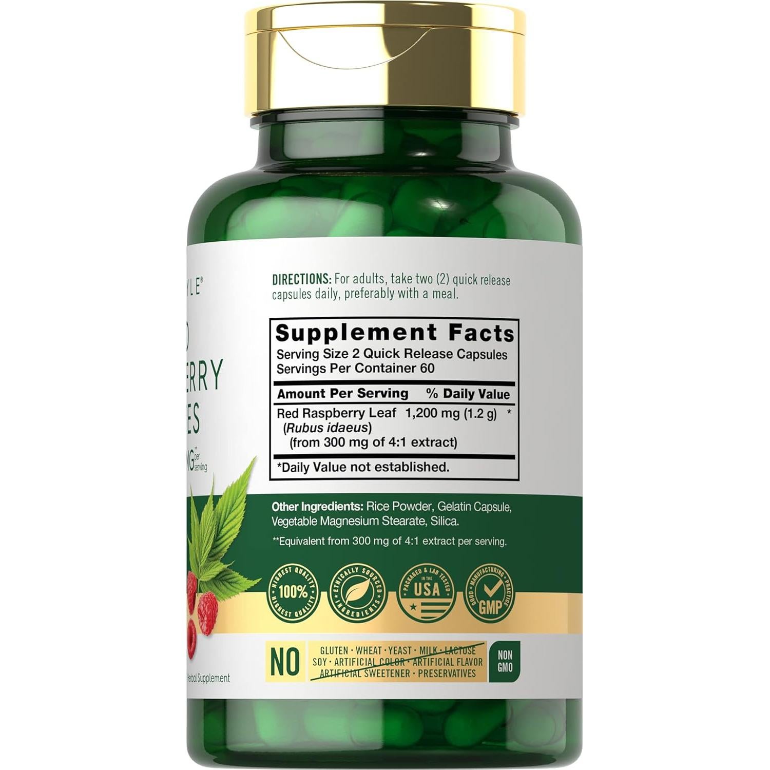 Cápsulas de Hoja de Frambuesa Roja Carlyle 1200mg 120 Conteo