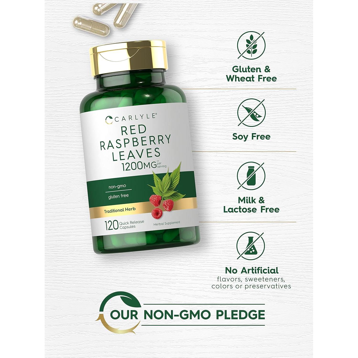 Cápsulas de Hoja de Frambuesa Roja Carlyle 1200mg 120 Conteo