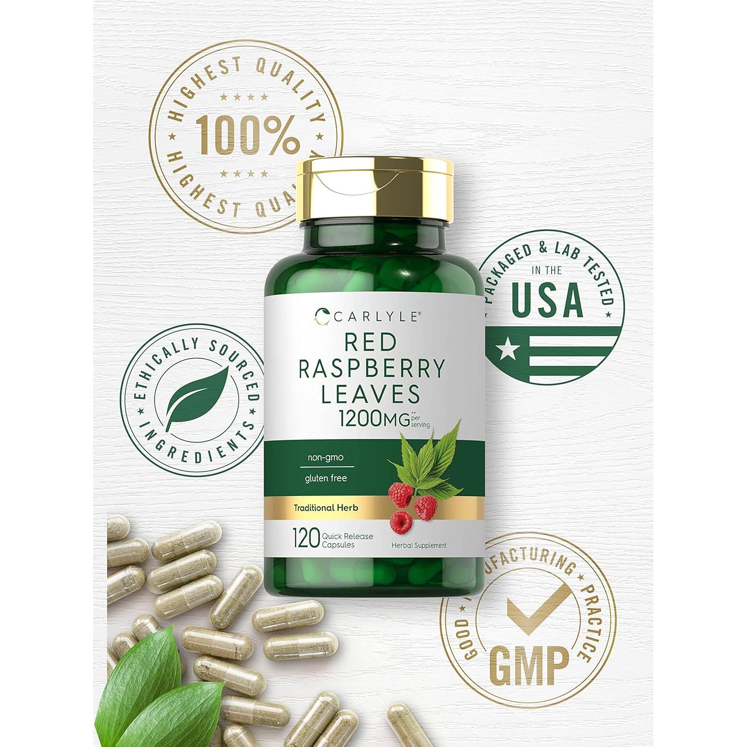 Cápsulas de Hoja de Frambuesa Roja Carlyle 1200mg 120 Conteo