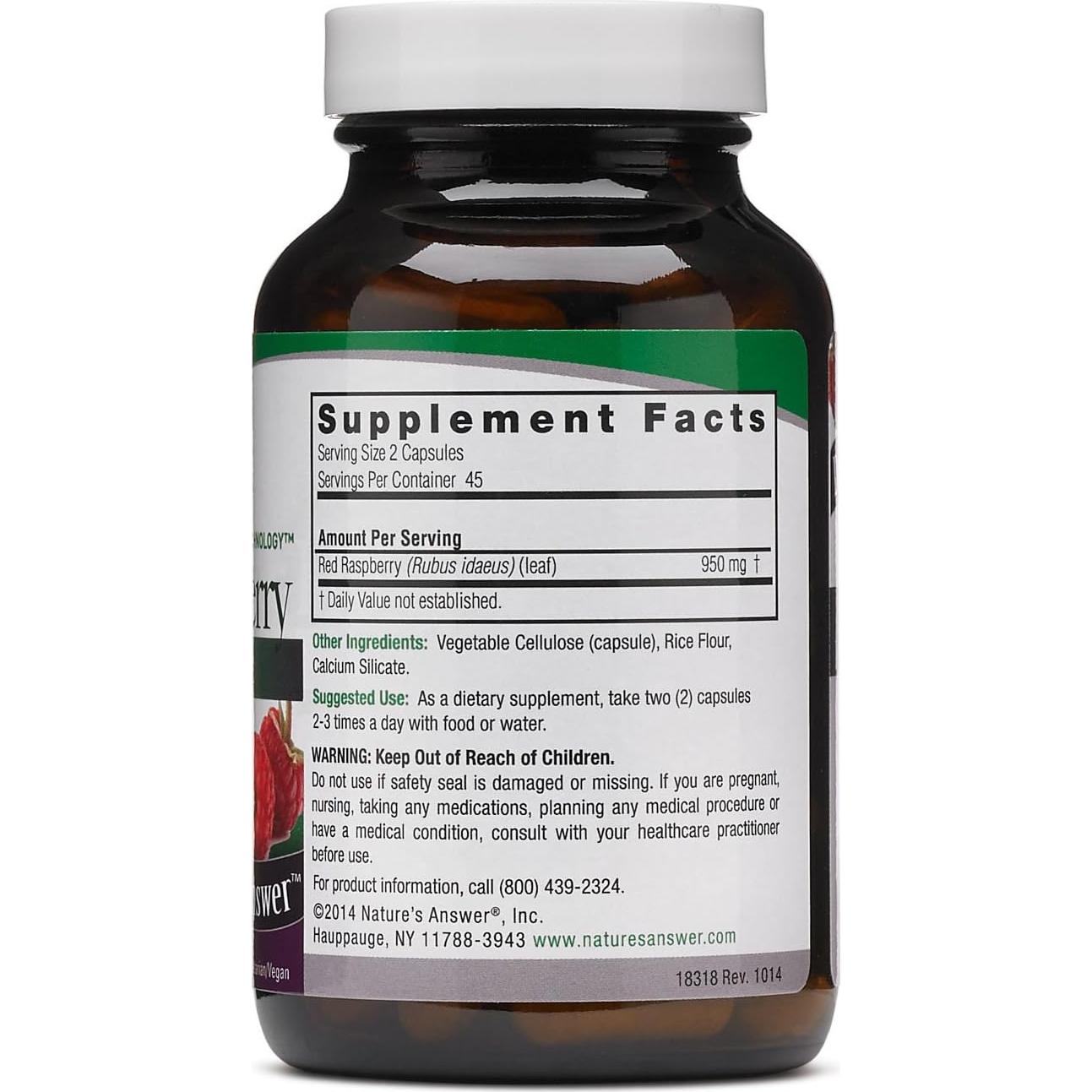 Cápsulas de Hoja de Frambuesa Roja Nature's Answer 90ct