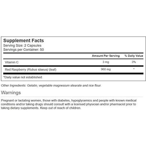 Hojas de Frambuesa Roja Vitacost 960 mg - 100 Cápsulas
