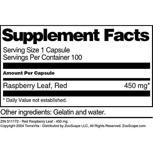 Cápsulas de Hoja de Frambuesa Roja TerraVita 450 mg - 100 Unidades