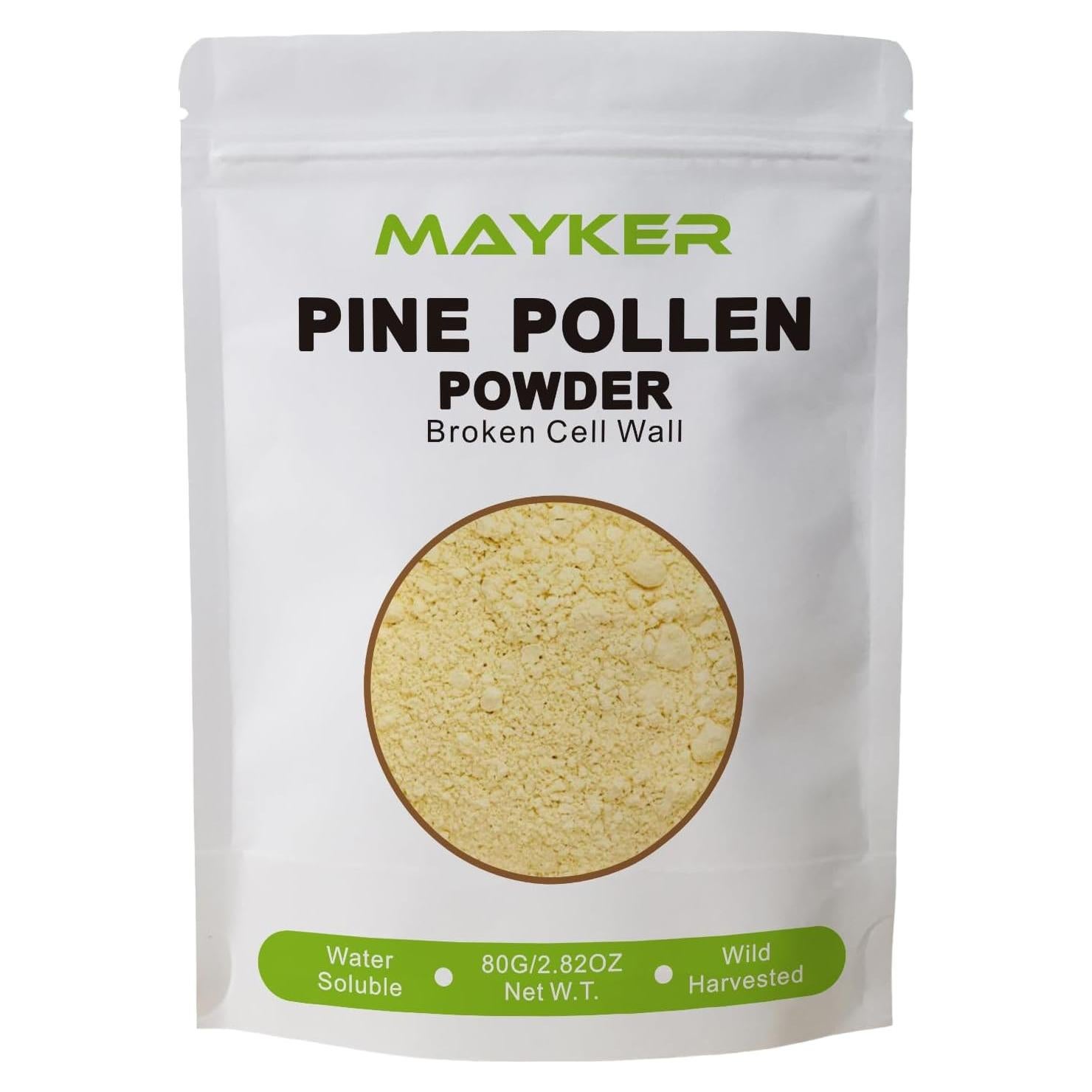 Polvo de Polen de Pino MAYKER 80g | Cosechado Silvestre 99% Roto