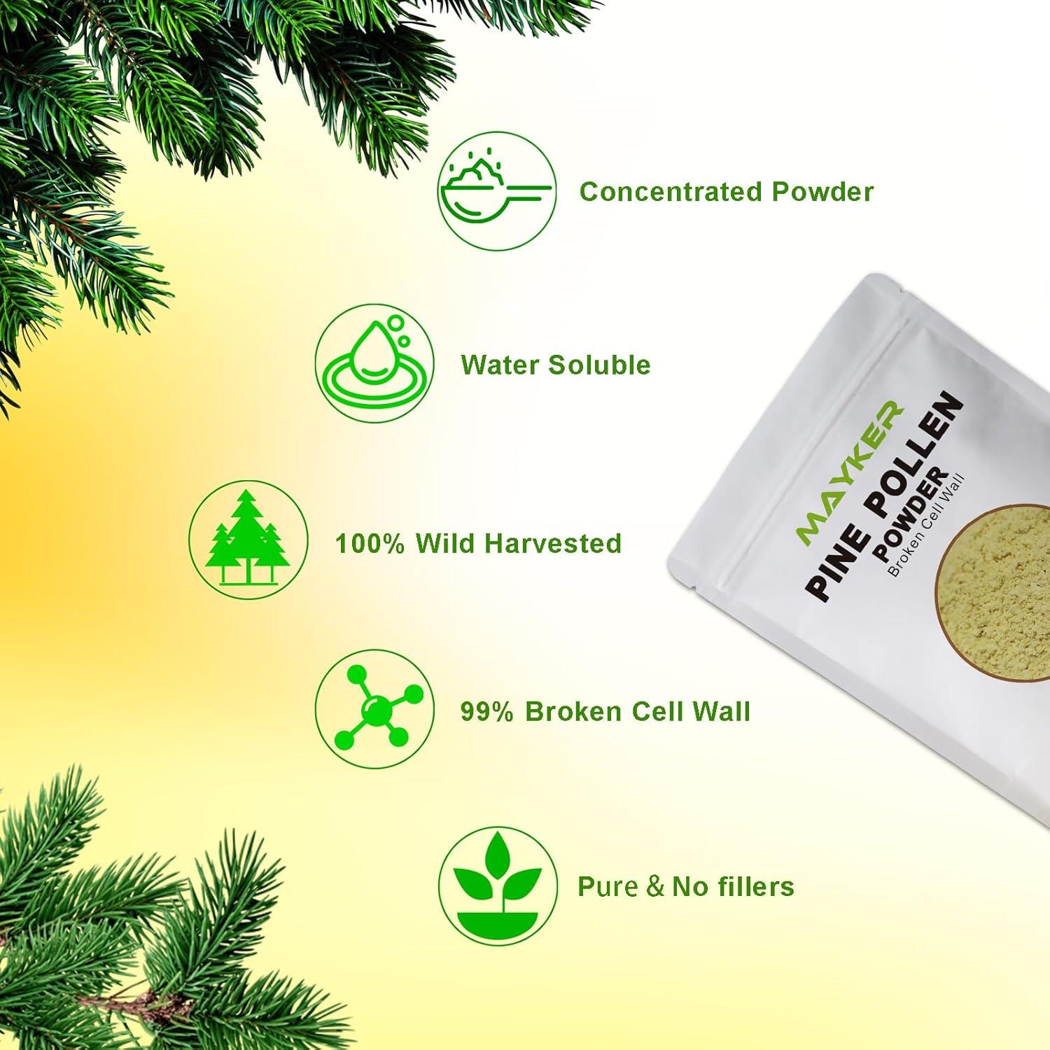 Polvo de Polen de Pino MAYKER 80g | Cosechado Silvestre 99% Roto