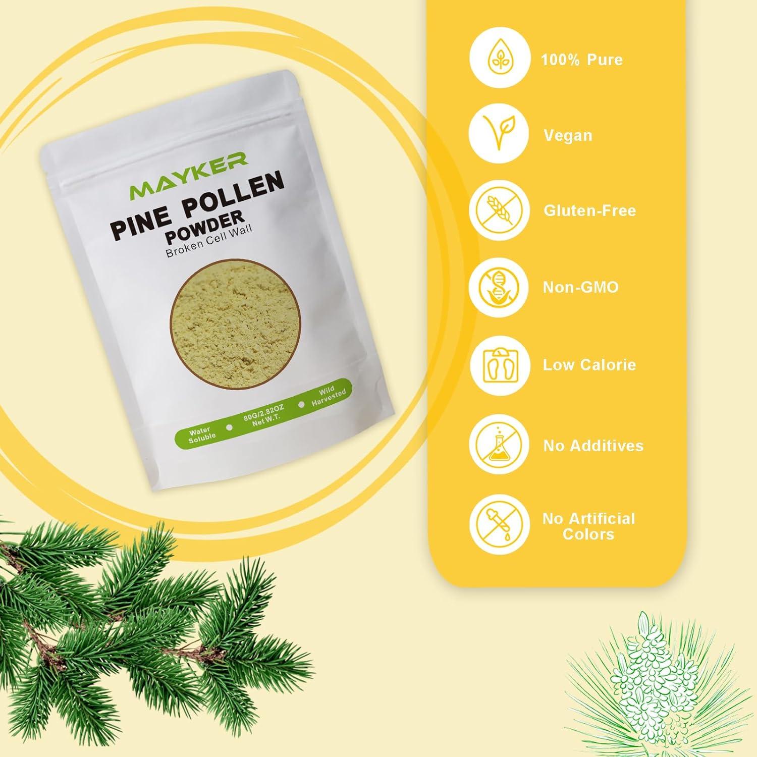 Polvo de Polen de Pino MAYKER 80g | Cosechado Silvestre 99% Roto