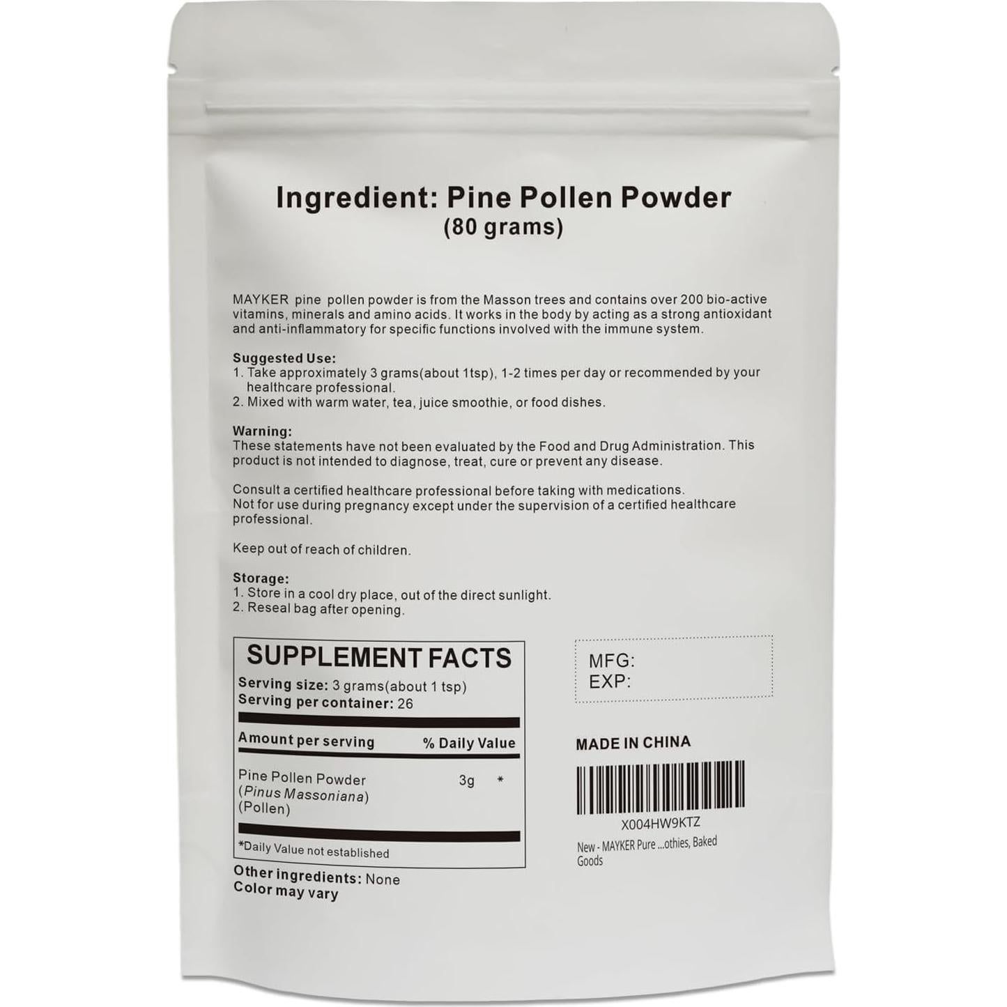 Polvo de Polen de Pino MAYKER 80g | Cosechado Silvestre 99% Roto