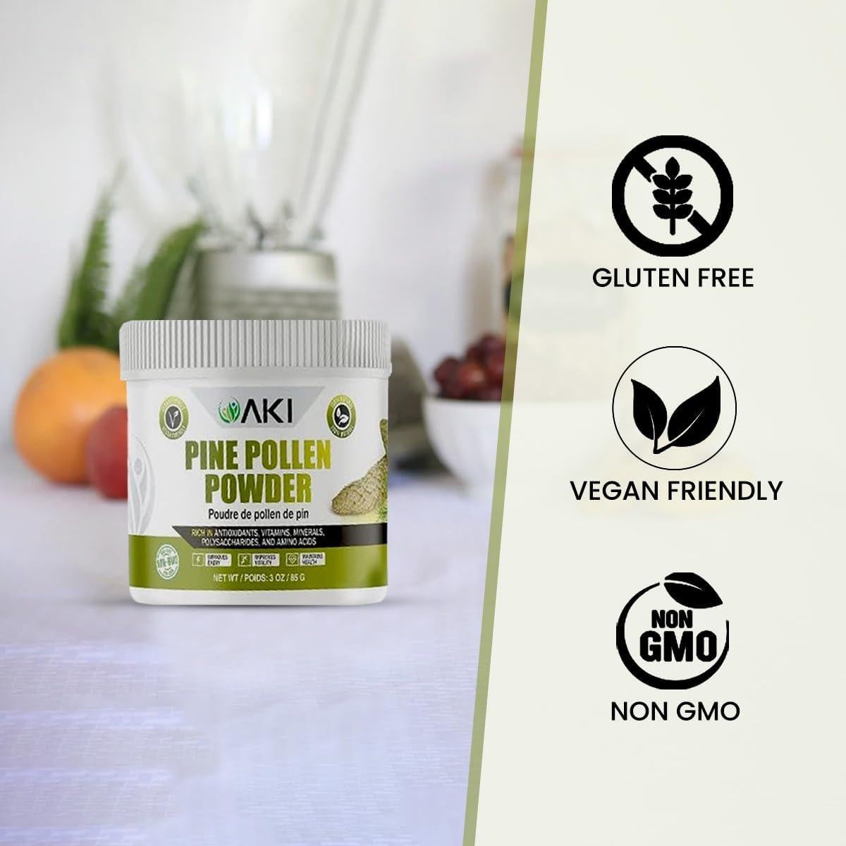 Polvo de Polen de Pino AKI ORGANIC - 140g - Vegano y Sin Gluten