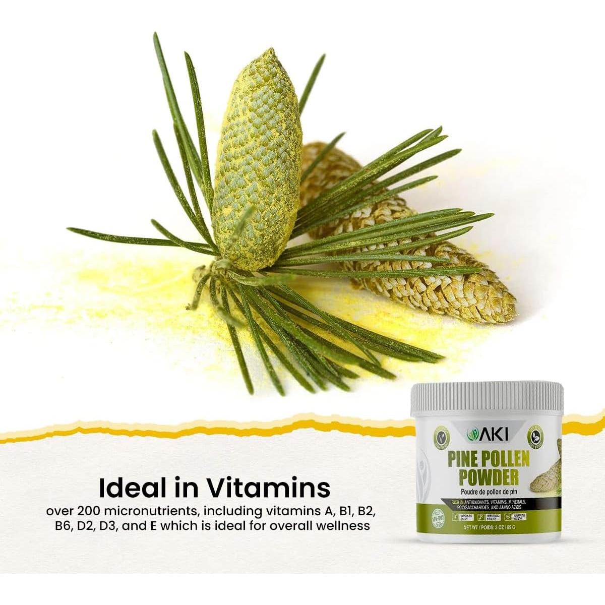 Polvo de Polen de Pino AKI ORGANIC - 140g - Vegano y Sin Gluten