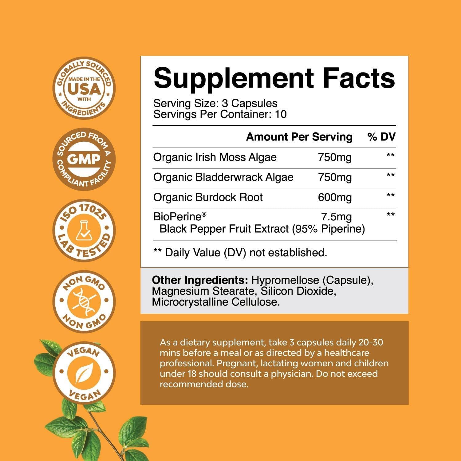 Cápsulas de Musgo Marino Irlandés Orgánico Natures Craft 30 Unidades