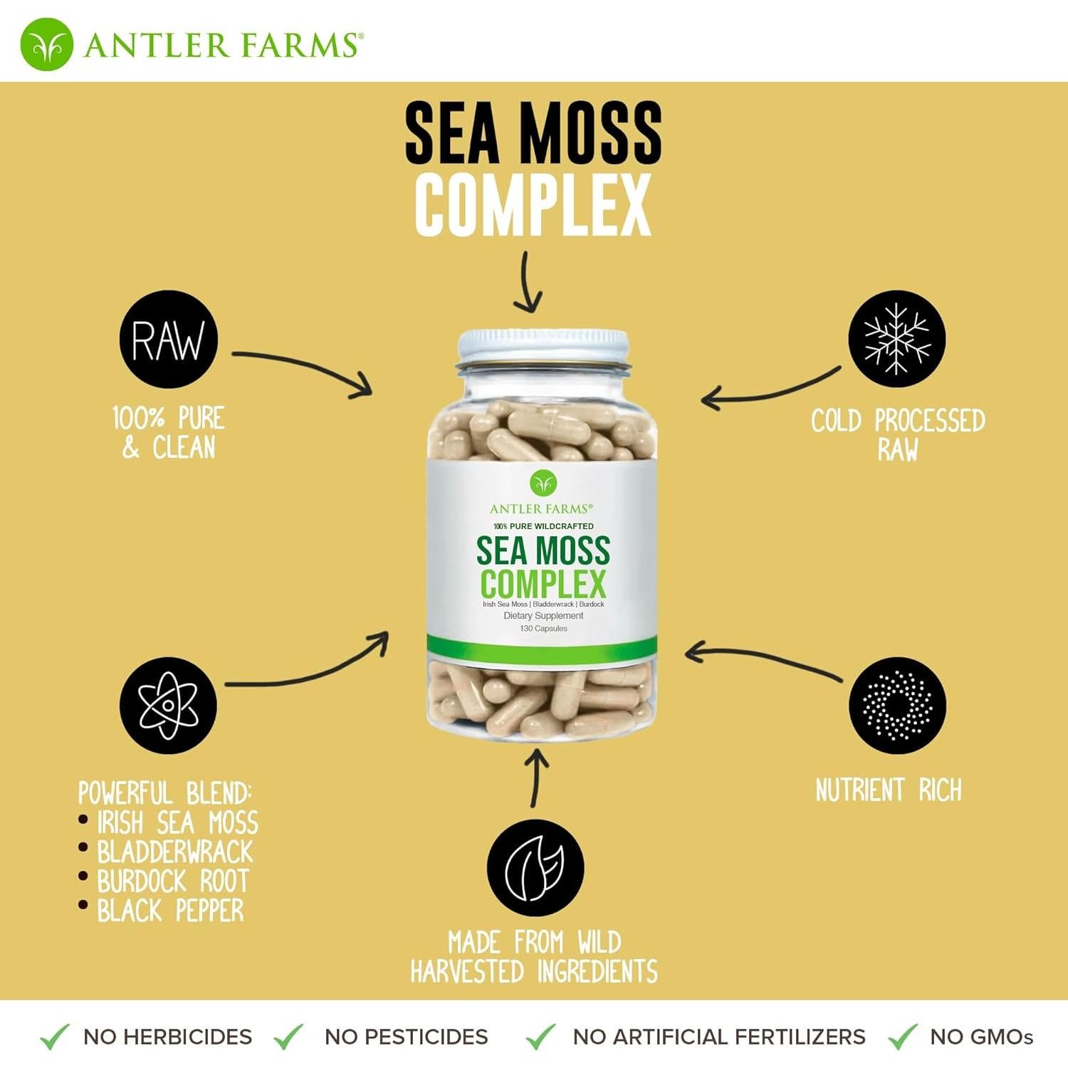 Antler Farms Complejo de Musgo Marino 130 Cápsulas Veganas