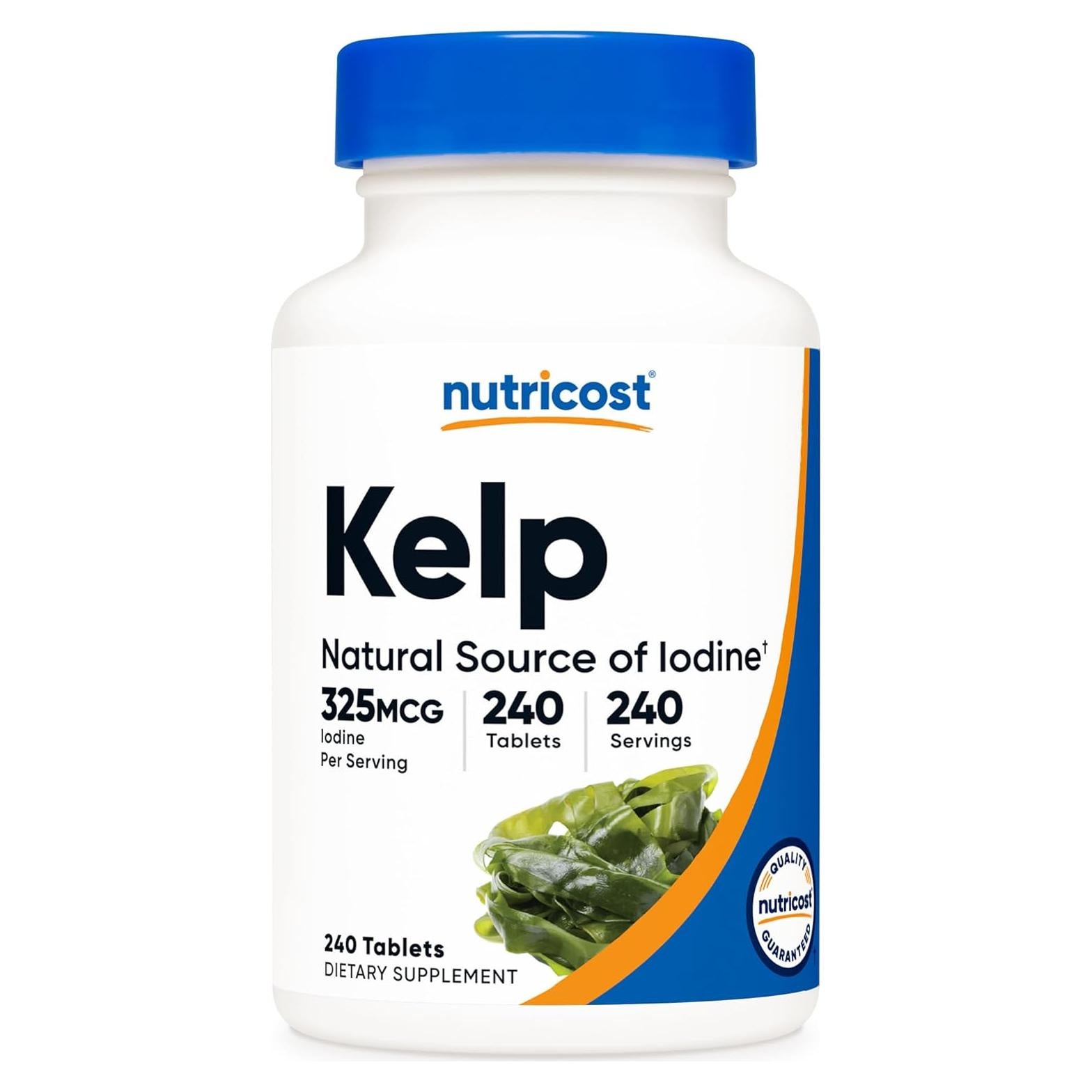Tabletas de Kelp Nutricost 240 unidades 325mcg Yodo Sin OGM