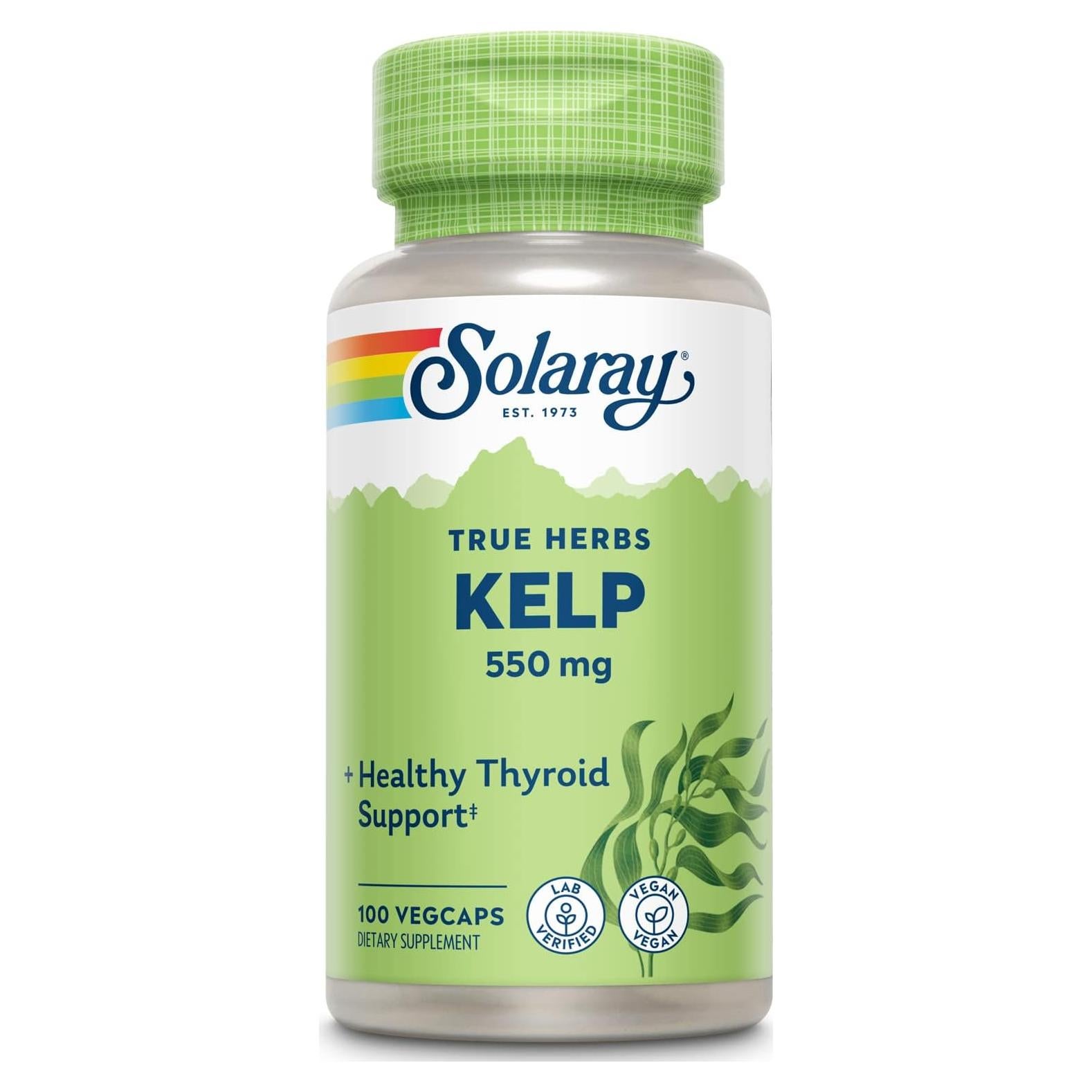 Suplemento Kelp 550 mg Solaray con Ácido Fólico 100 VegCaps