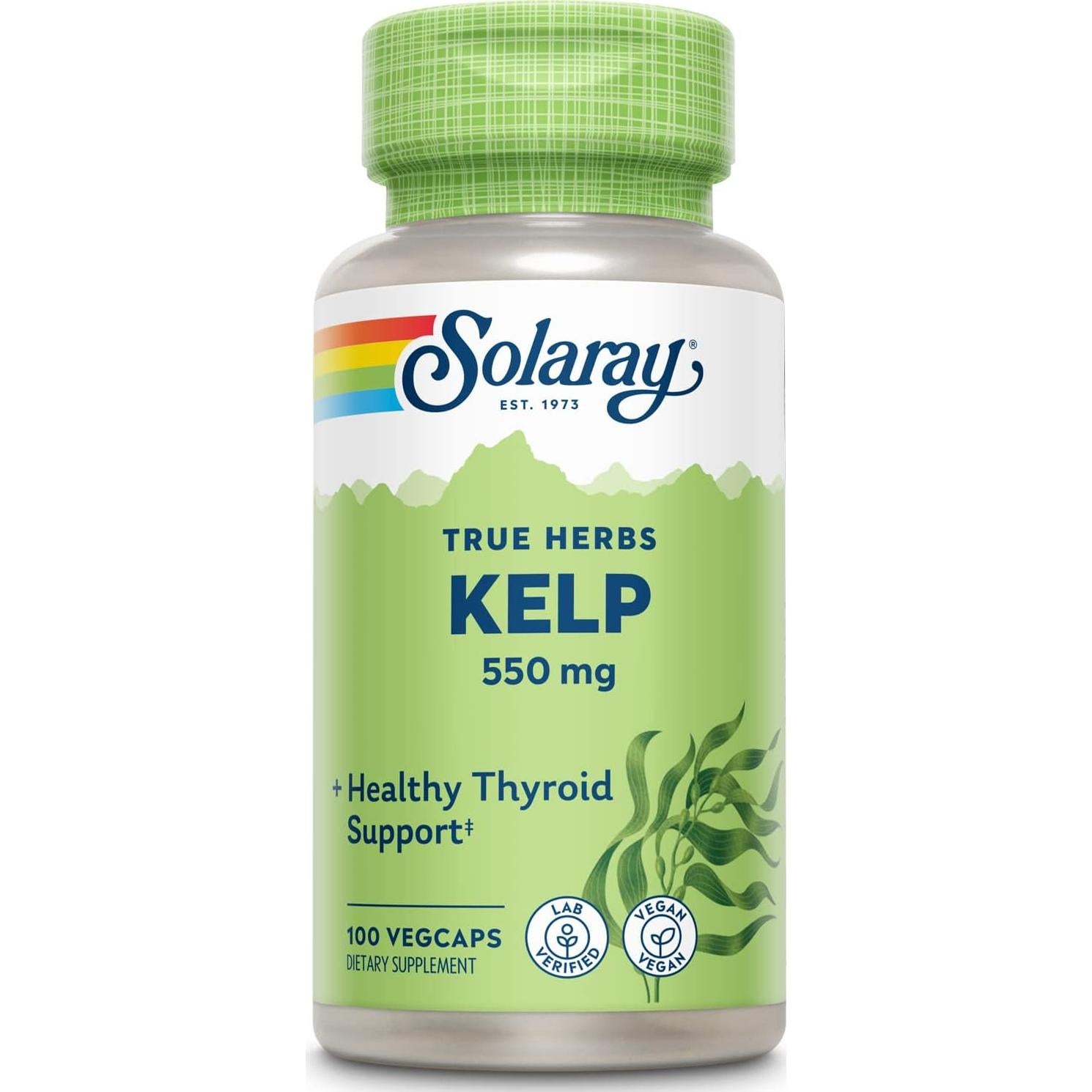Suplemento Kelp 550 mg Solaray con Ácido Fólico 100 VegCaps