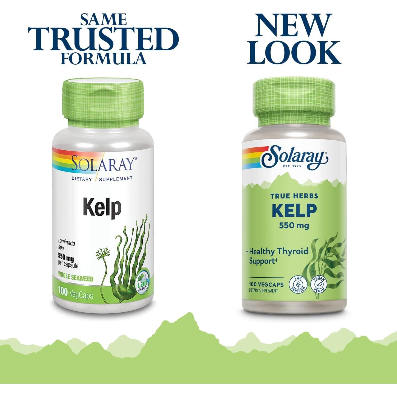 Suplemento Kelp 550 mg Solaray con Ácido Fólico 100 VegCaps