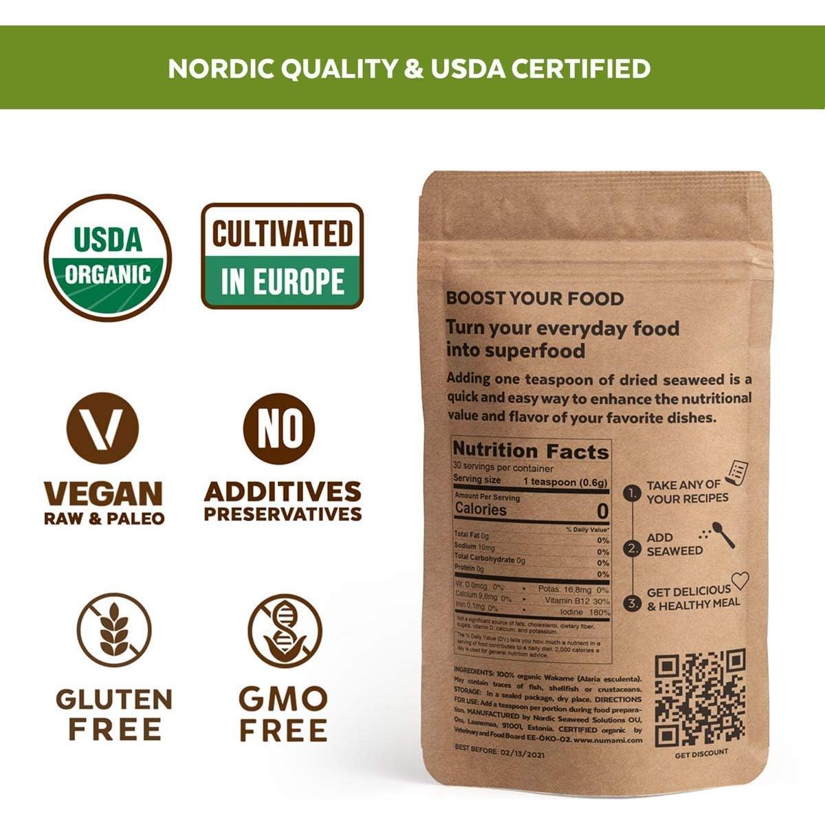 Copos de Algas Wakame Orgánicas Liofilizadas 18.14 g - Nordic Seaweed