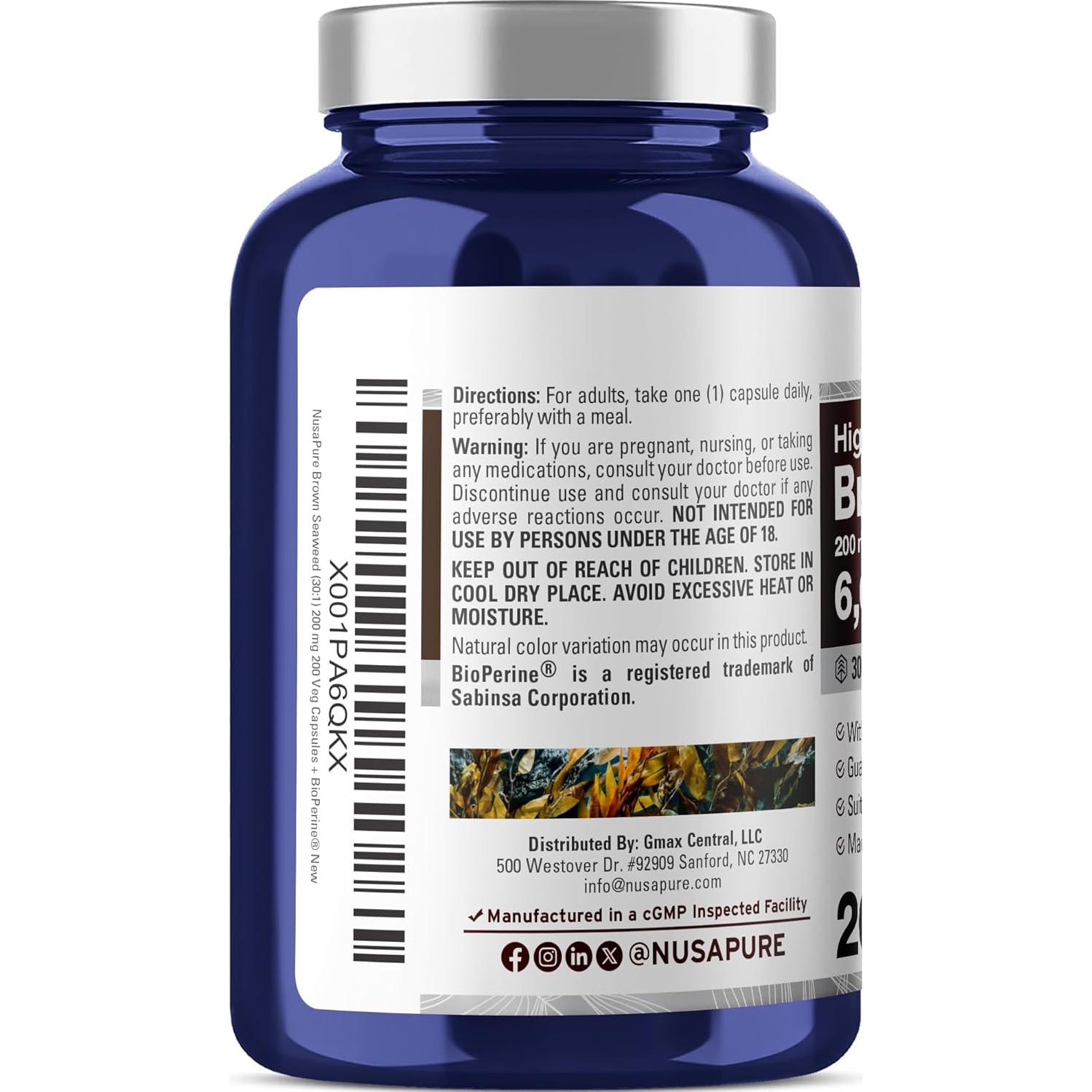 Extracto de Alga Marrón NusaPure 30:1 200 mg 200 Cápsulas Veganas