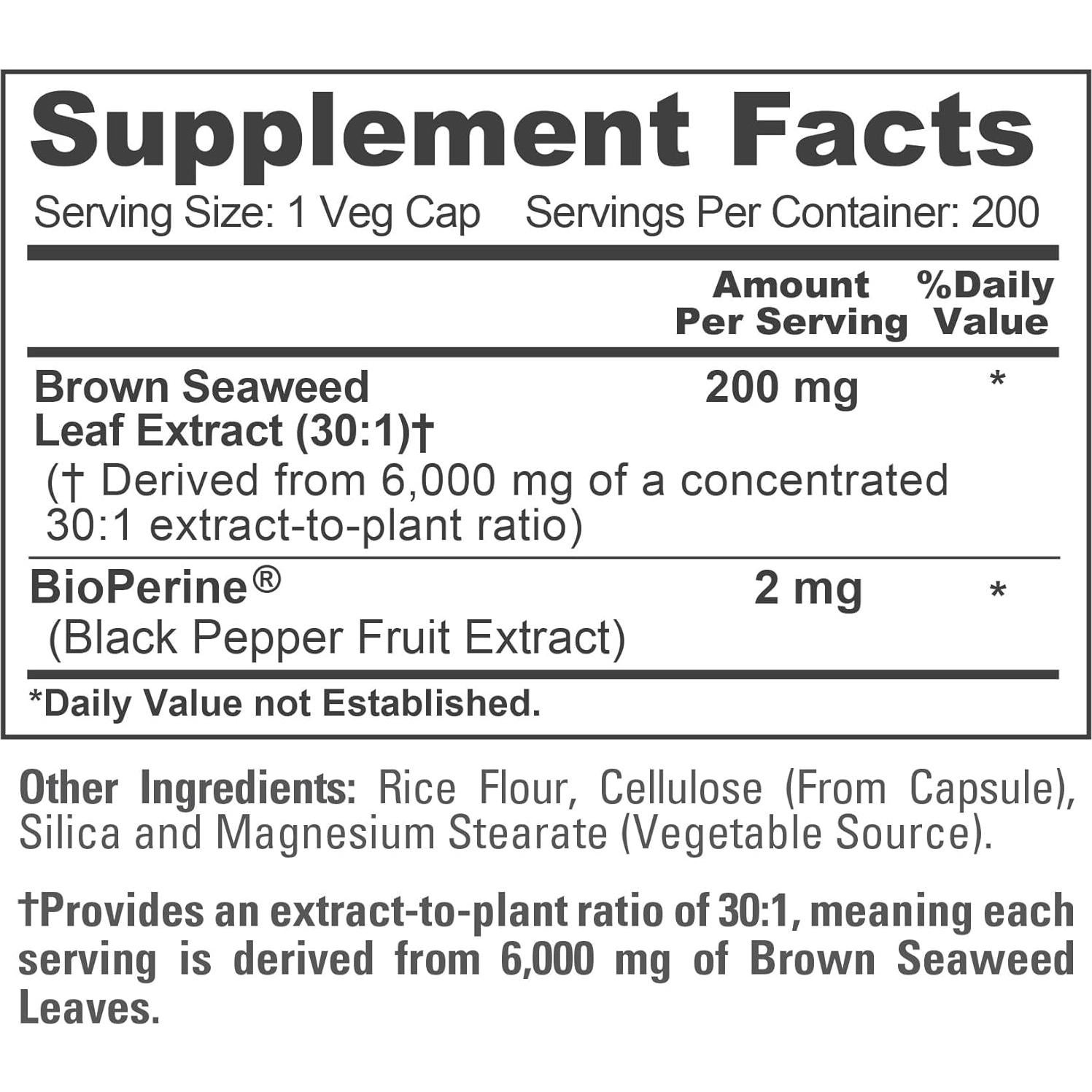 Extracto de Alga Marrón NusaPure 30:1 200 mg 200 Cápsulas Veganas