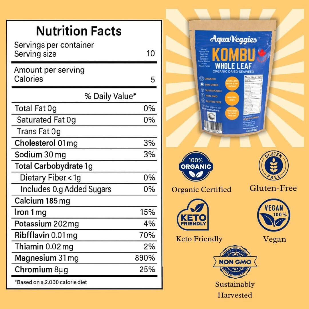 Kombu Orgánico Aqua Veggies 28.35g - Algas Marinas Sin Gluten