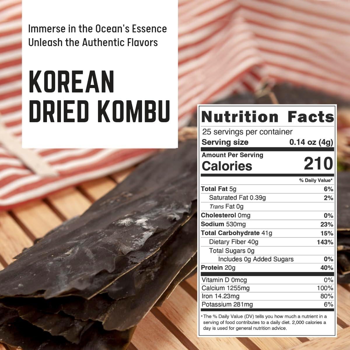 Kombu Seco Coreano 100% Natural - Alga Marina 200 g (2 Paquetes)