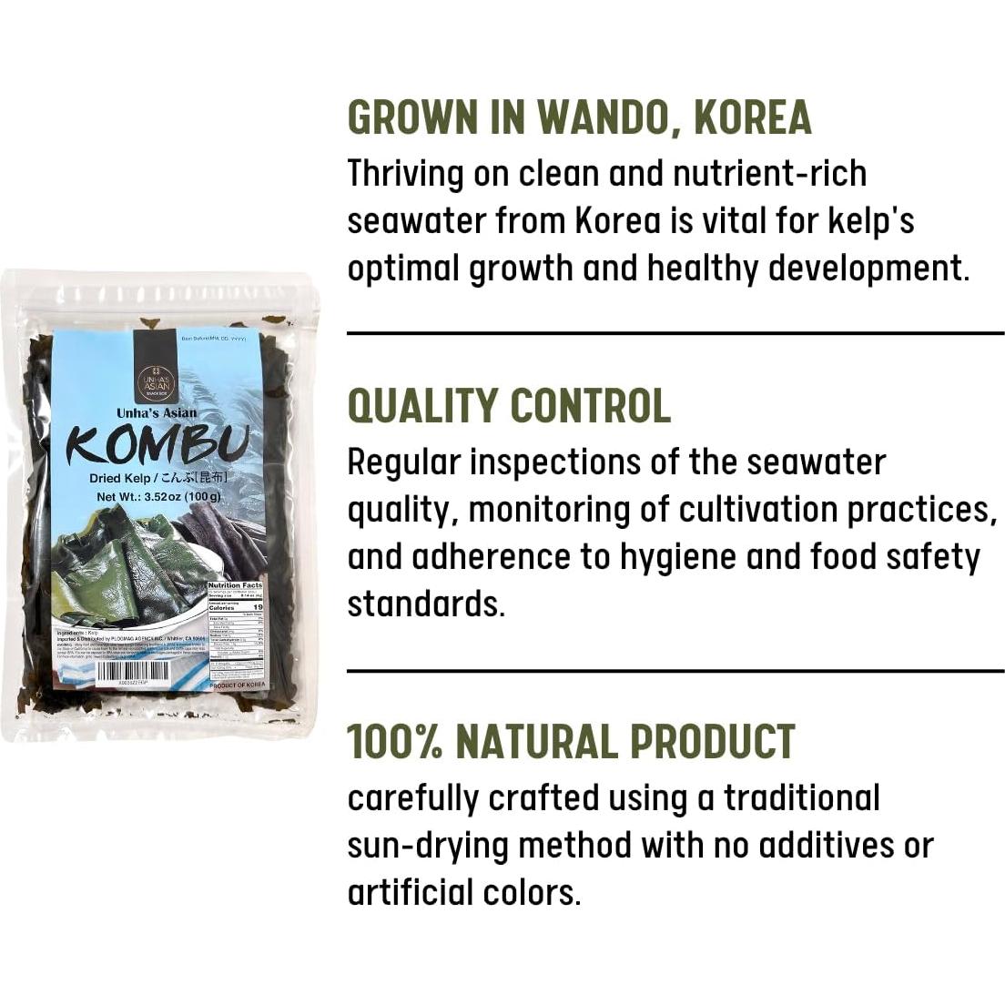 Kombu Seco Coreano 100% Natural - Alga Marina 200 g (2 Paquetes)