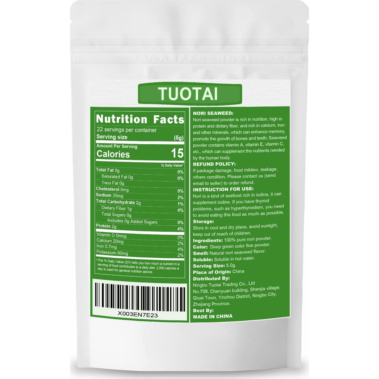 Polvo de Nori Crudo TUOTAI 113g Vegano Sin Aditivos