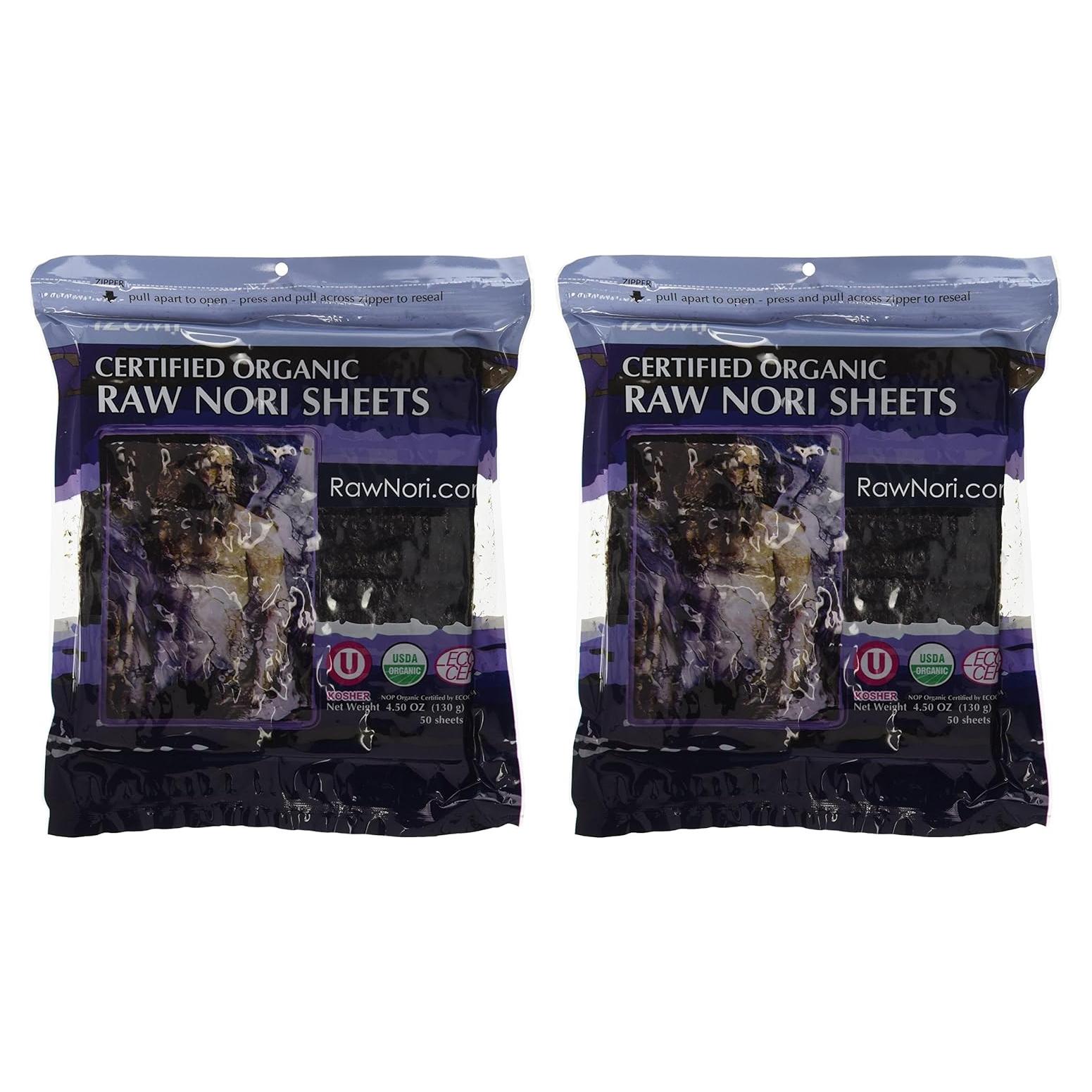 Hojas de Nori Orgánico Crudo RawNori - 100 Unidades - Vegano y Kosher