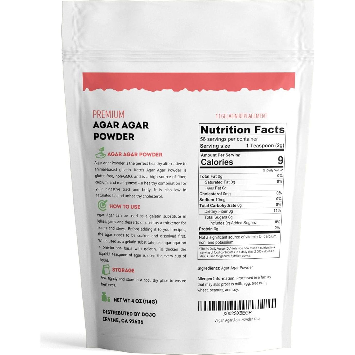 Polvo de Agar Agar Kate Naturals 113.4g - Gelatina Vegana