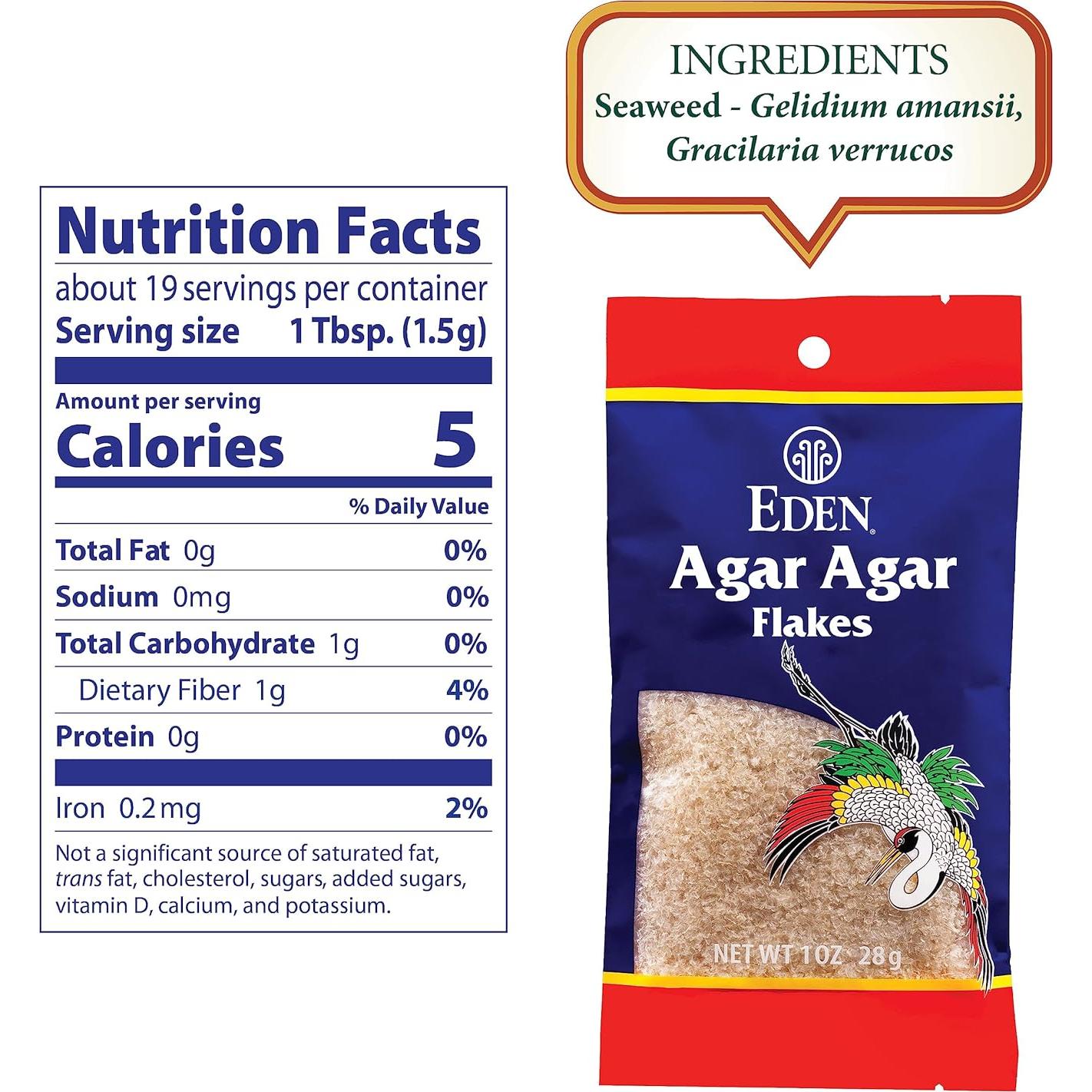 Copos de Agar Agar Eden 28.35 g - Gelatina Vegana Sin Sabor