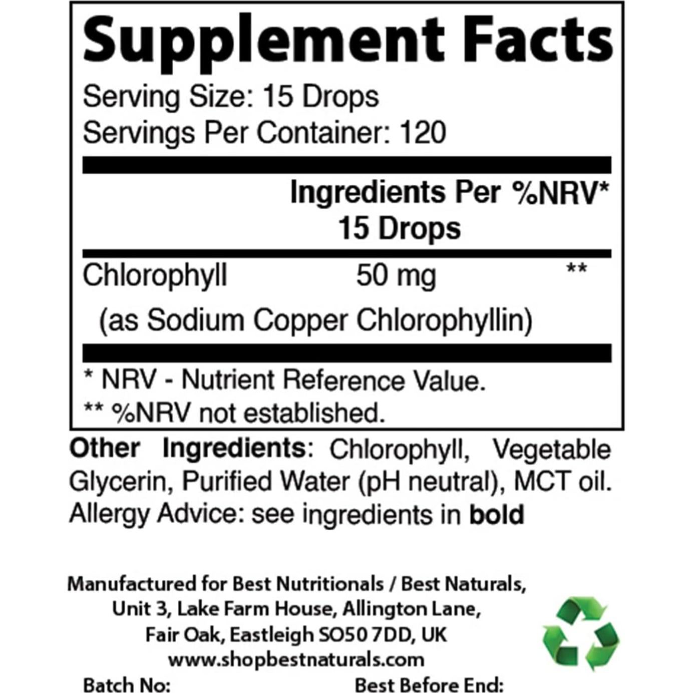 Gotas de Clorofila Líquida Mejores Naturales 50 mg - 120 Porciones