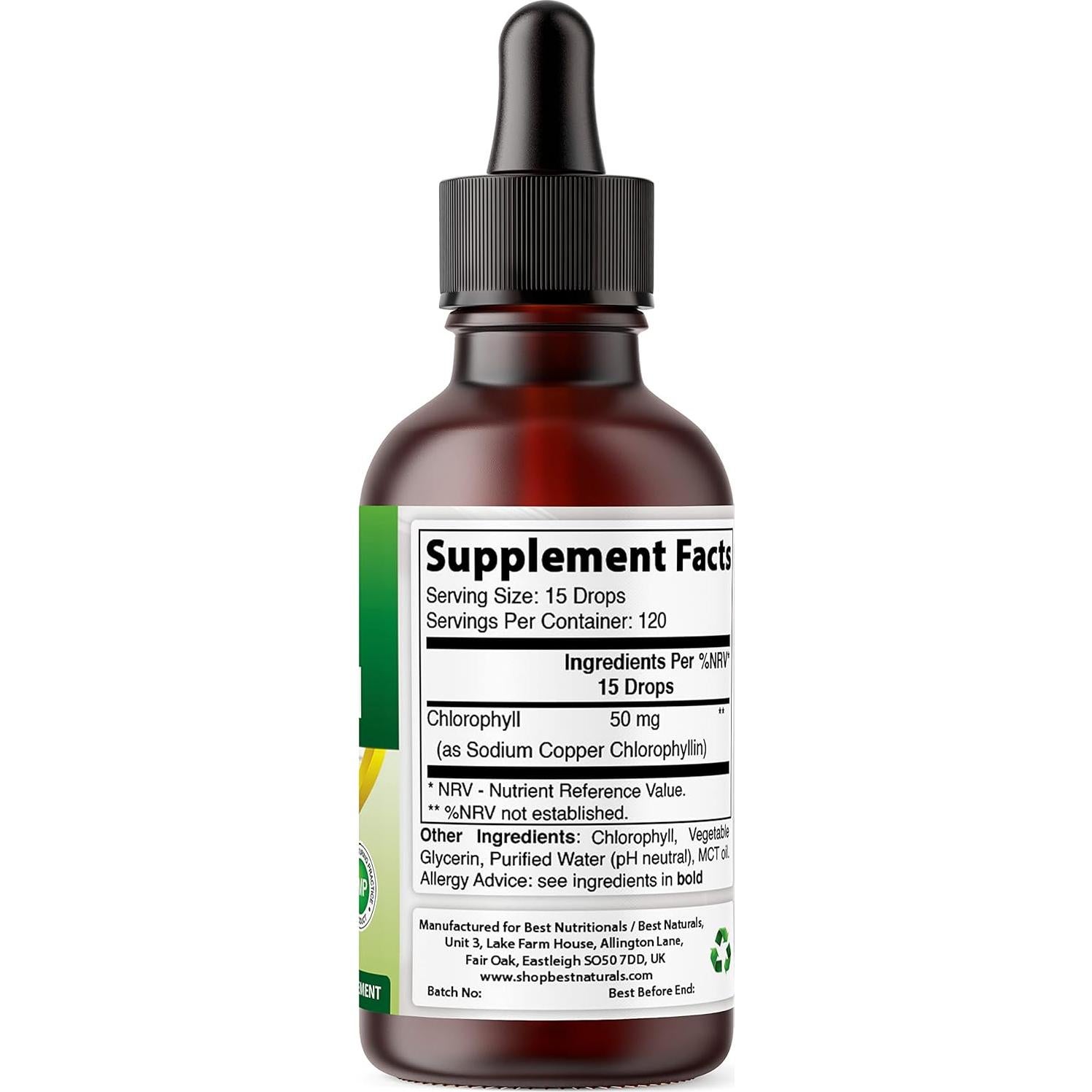 Gotas de Clorofila Líquida Mejores Naturales 50 mg - 120 Porciones