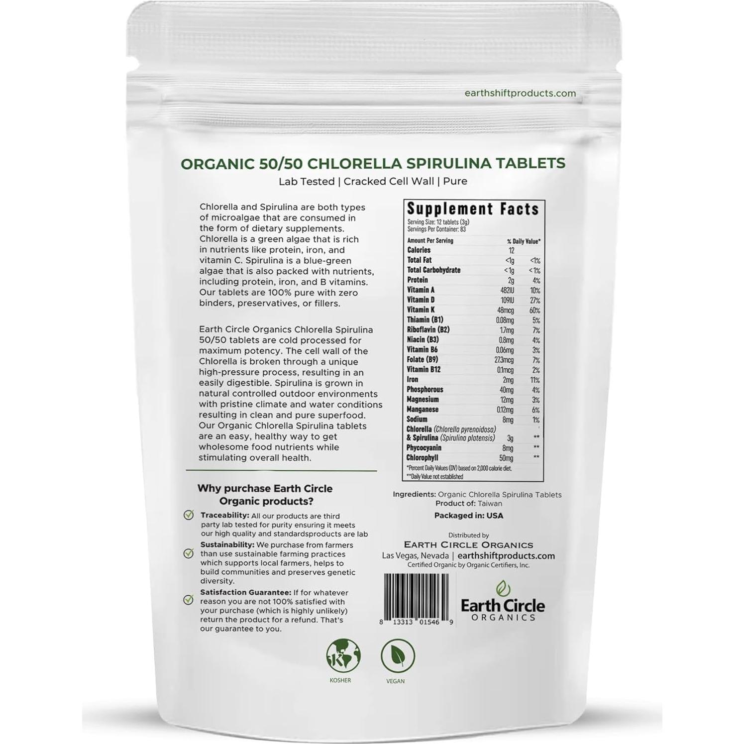 Tabletas de Chlorella y Espirulina Orgánica 1000 Unidades 50/50