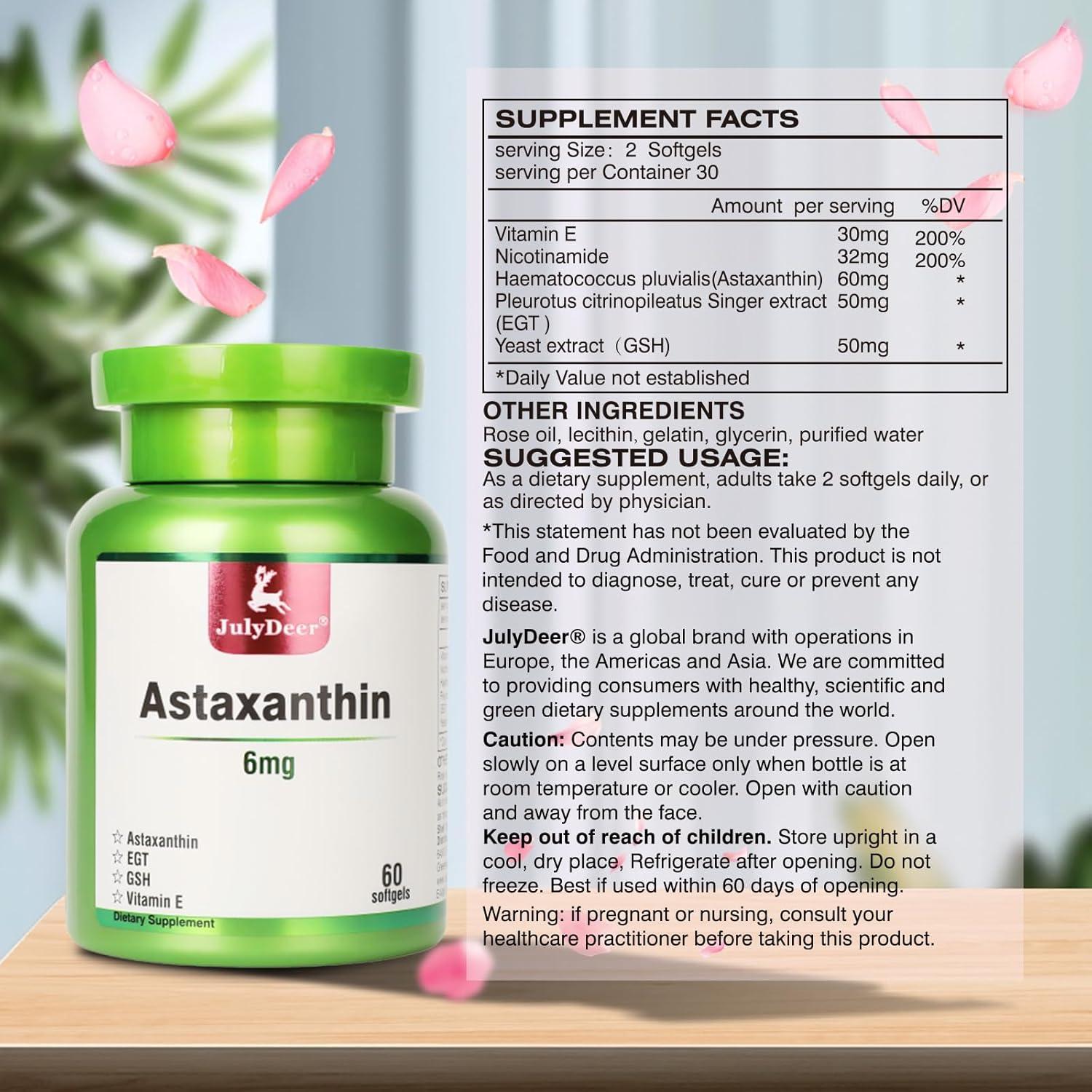 Astaxantina 6 mg JulyDeer - 60 Geles Blandos Antioxidantes