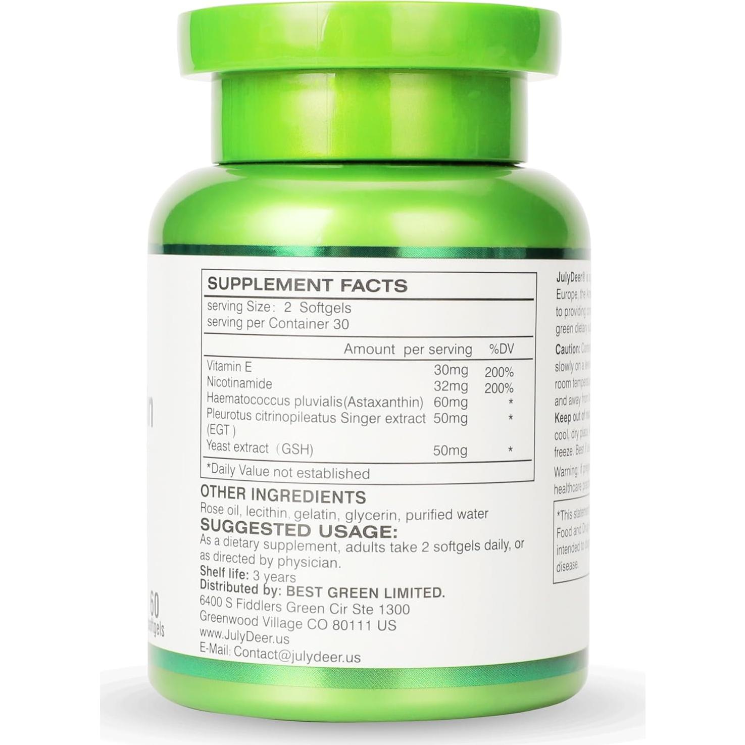 Astaxantina 6 mg JulyDeer - 60 Geles Blandos Antioxidantes