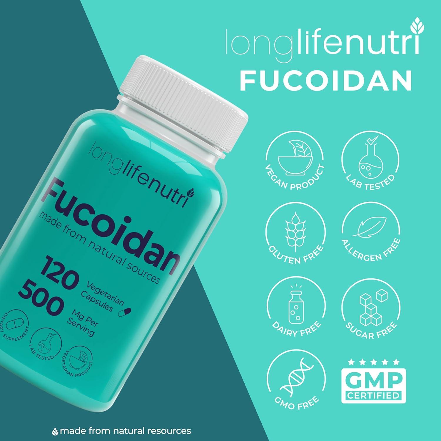Suplemento Fucoidan 500mg LongLifeNutri 120 Cápsulas Veganas