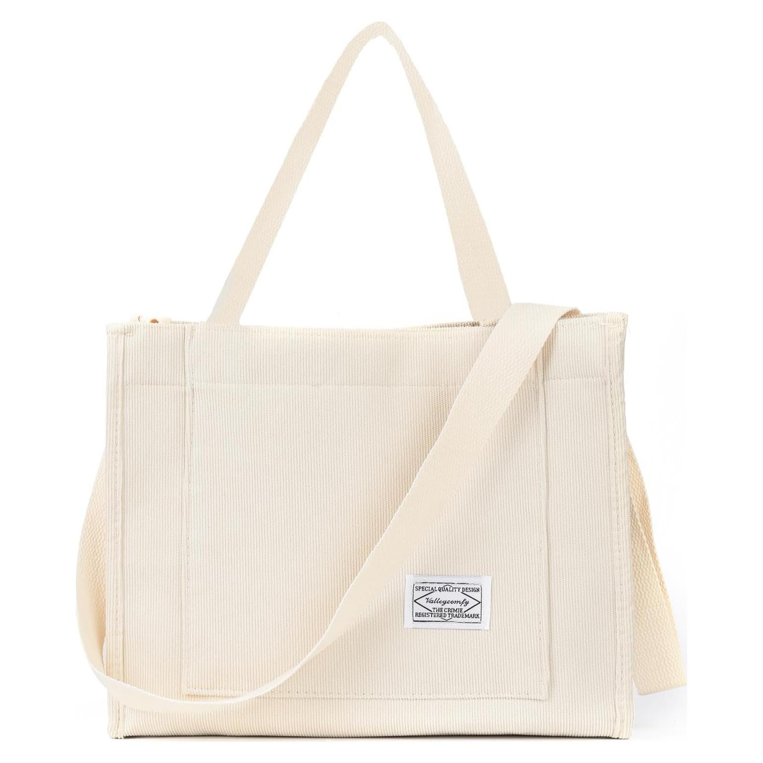 Bolso Tote Valleycomfy Corduroy Grande Beige 35x30x12 cm