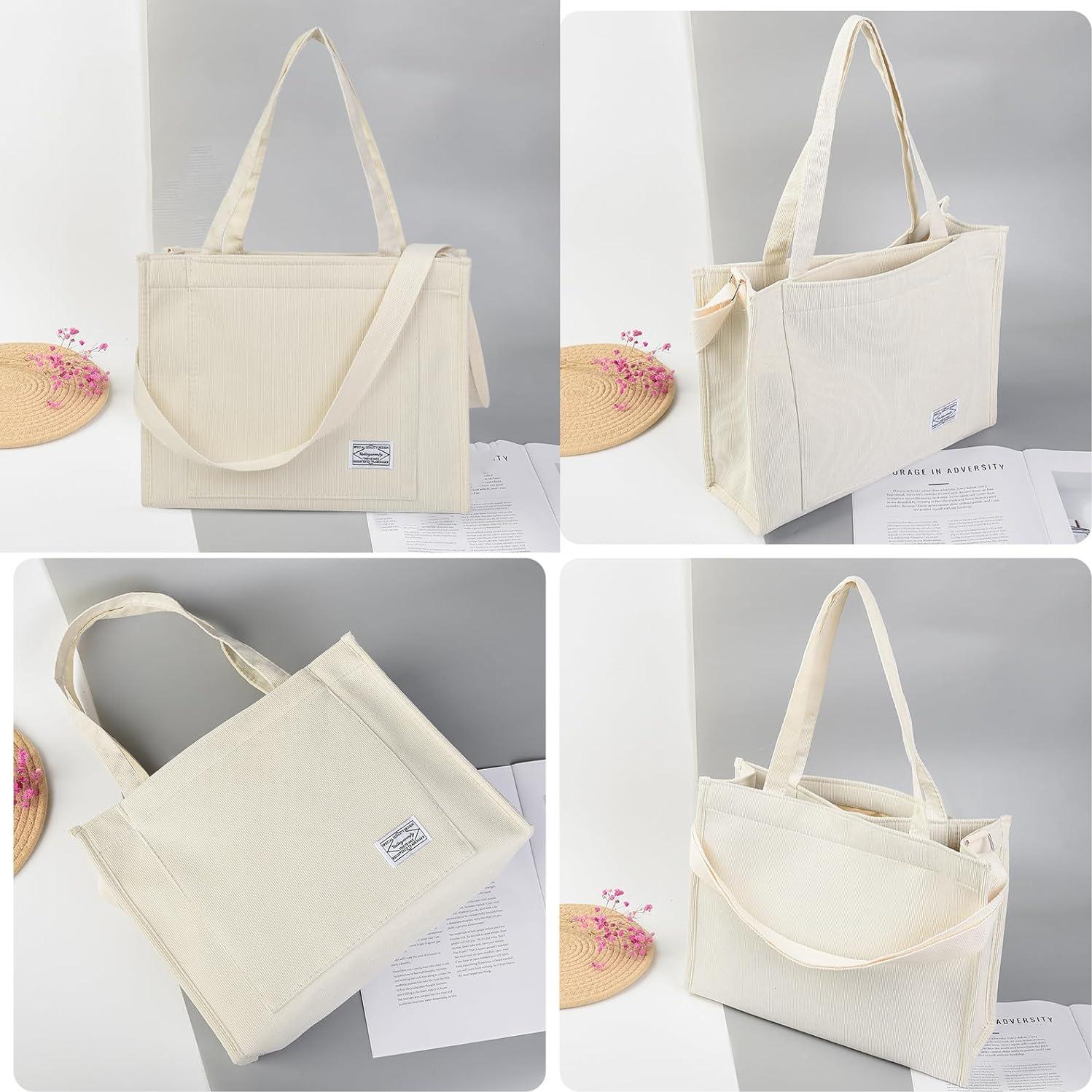 Bolso Tote Valleycomfy Corduroy Grande Beige 35x30x12 cm
