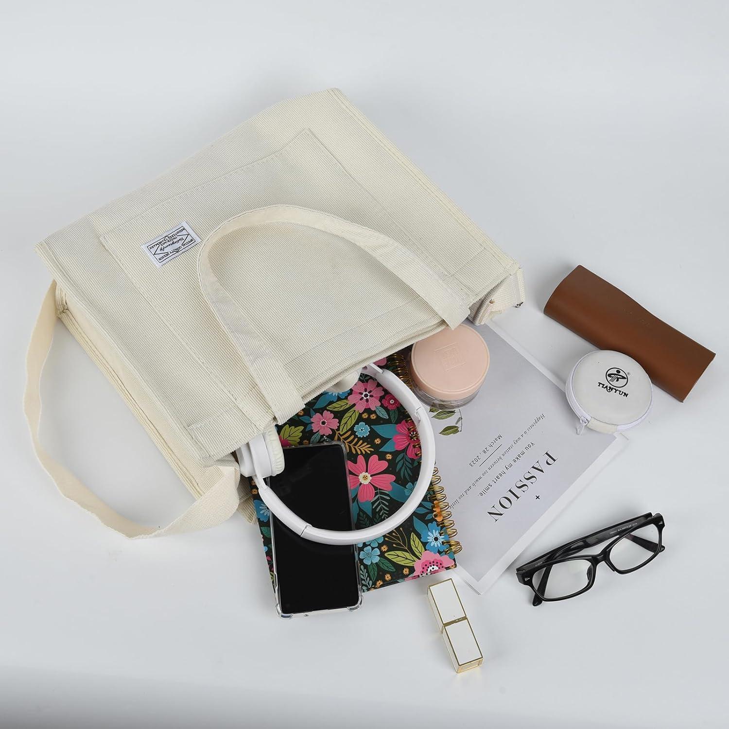 Bolso Tote Valleycomfy Corduroy Grande Beige 35x30x12 cm