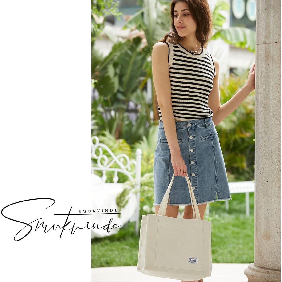 Bolso Tote Valleycomfy Corduroy Grande Beige 35x30x12 cm