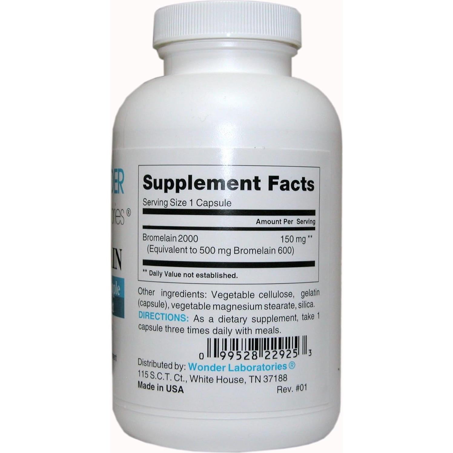 Bromelina 2000mg Wonder Labs - 250 Cápsulas Digestivas