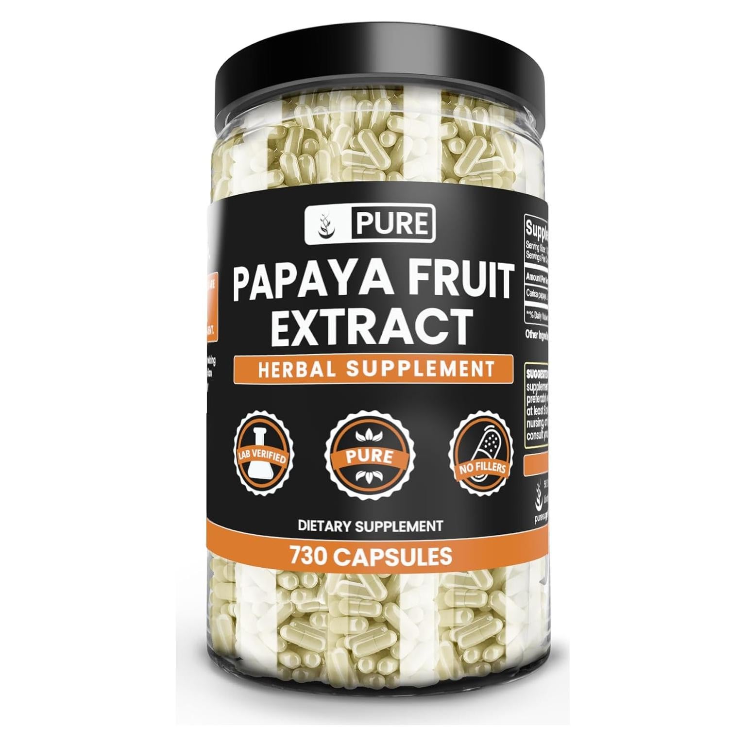 Extracto de Papaya Ingredientes Originales Puros 730 Cápsulas
