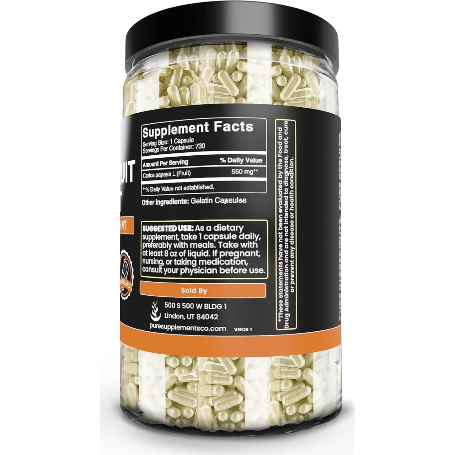Extracto de Papaya Ingredientes Originales Puros 730 Cápsulas