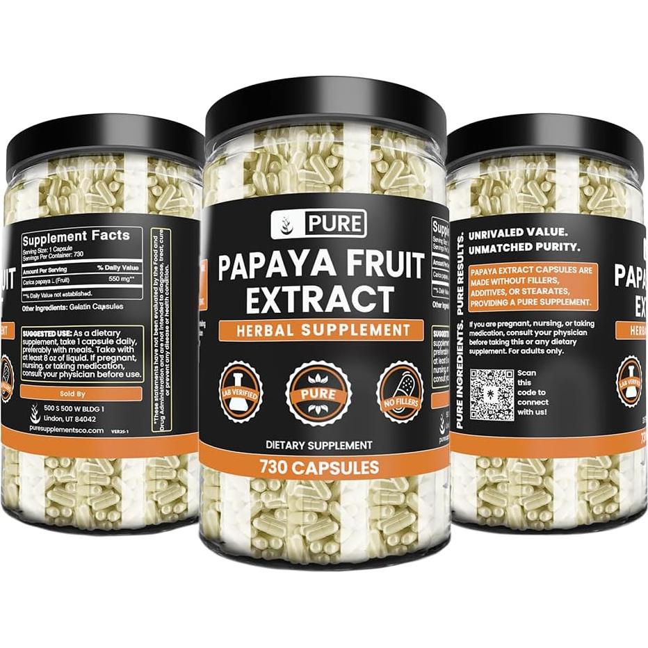 Extracto de Papaya Ingredientes Originales Puros 730 Cápsulas