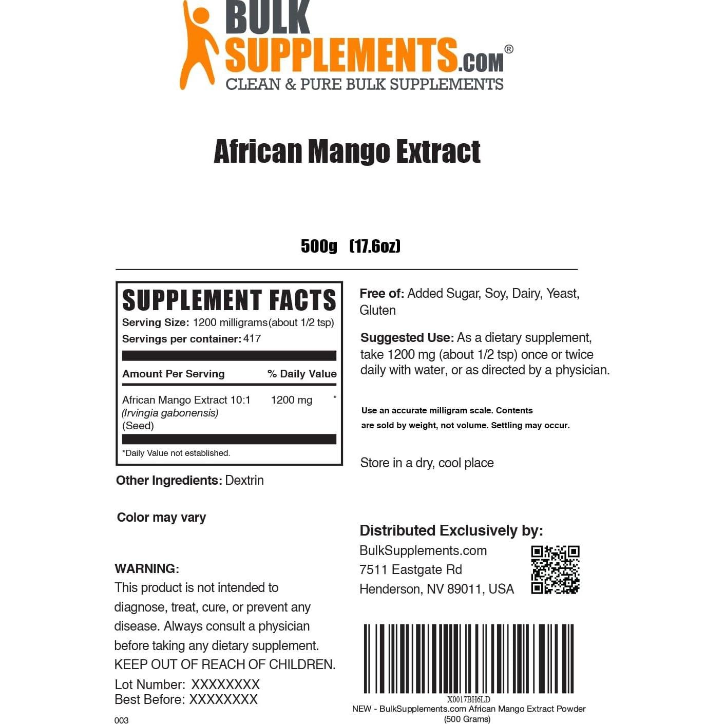 Polvo de Extracto de Mango Africano BulkSupplements 500g