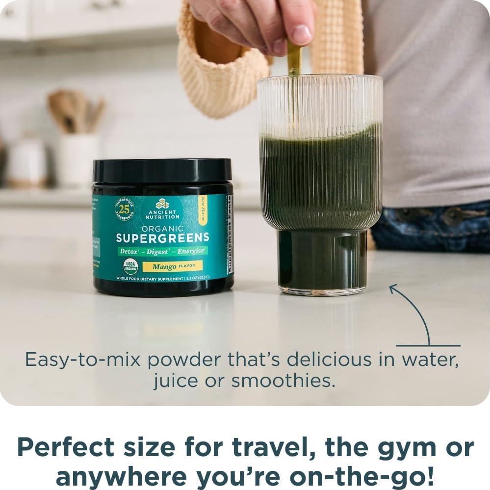 Polvo SuperGreens Orgánico Nutrición Antigua Sabor Mango 12 Porciones
