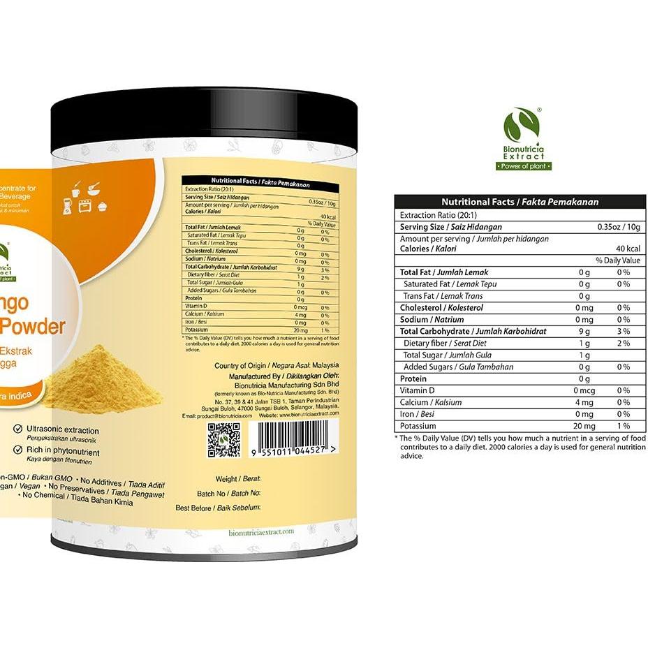 Polvo de Extracto de Mango Bionutricia 200g Antioxidante Vegano